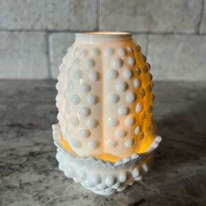 White Ceramic Hobnail 2 piece fairy lamp